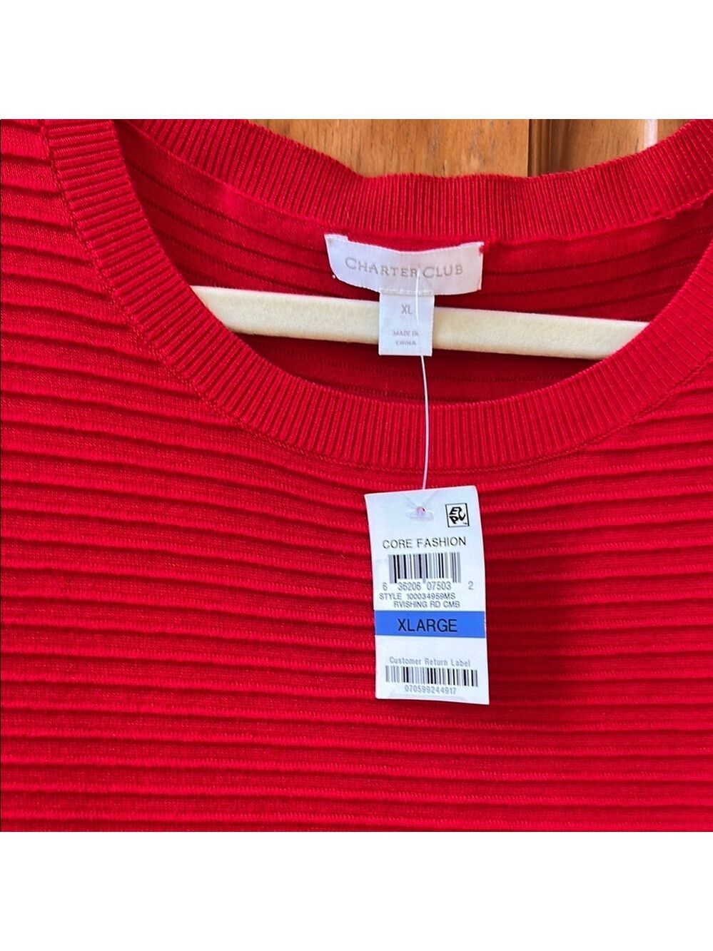 Red and Black Boxy Ribbed 3/4 Sleeve Sweatshirt - Picture 4 of 8